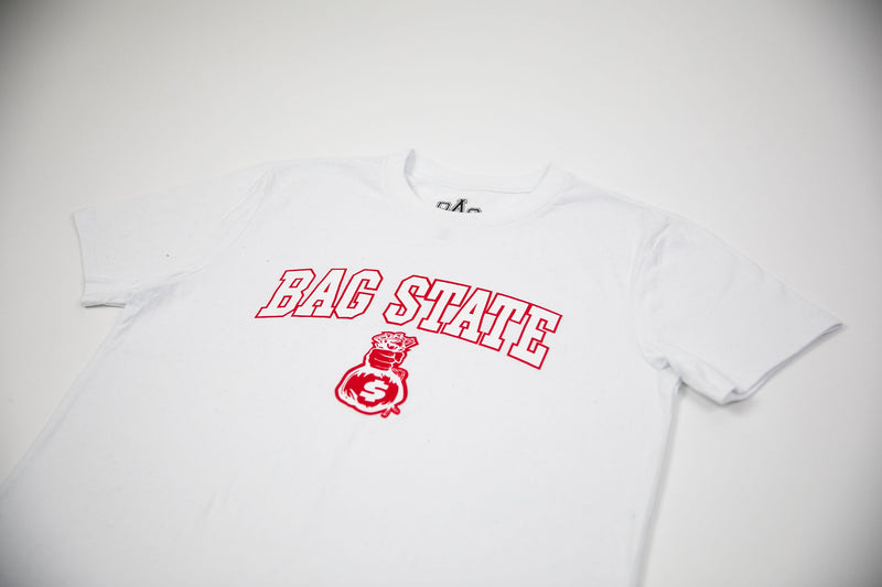 White and Red BAG STATE Tee